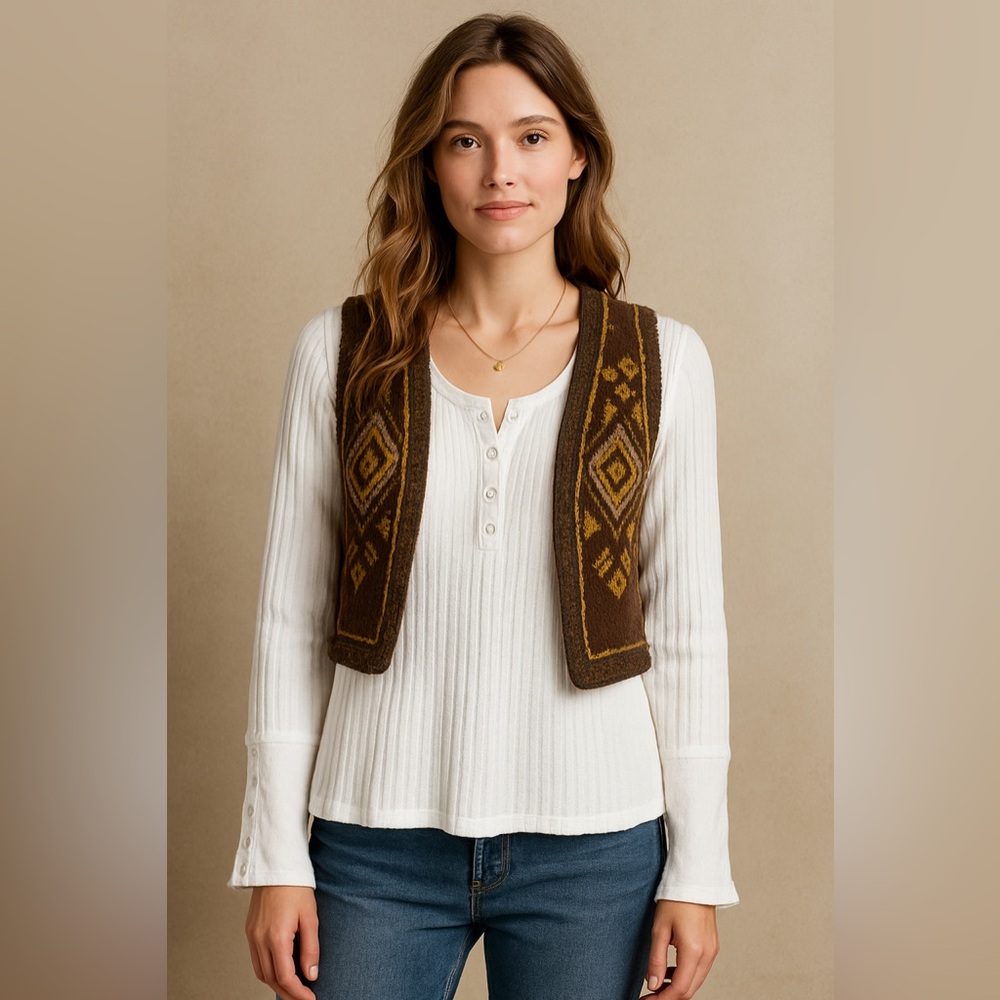 Sundance Cream Ribbed Henley Top - Picture 2 of 10